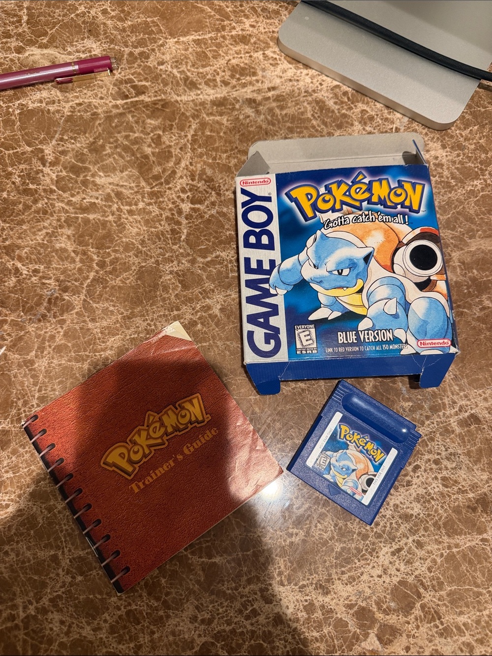 Nintendo Pokémon Blue Game Boy Cartridge with Blue Box and Brown Trainer Guide